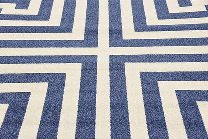Unique Loom Athens Collection Classic Geometric Modern Border Design Area Rug (7' 0 x 10' 0 Rectangular, Navy Blue/ Beige)