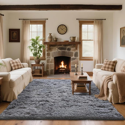 8x10 Area Rugs for Living Room Bedroom, Soft Fluffy Shaggy Bedside Rug, Indoor Floor Carpet for Kids Playroom, Dorms, Nursery Rooms, Home Decor (Grey 8'x10')