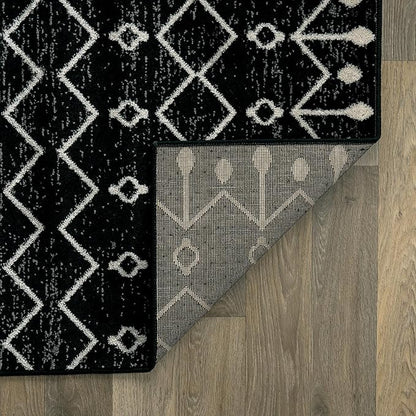 Rugshop Boho Black and White Tribal Area Rug – Geometric Diamond and Stripe Pattern Carpet for Living Room, Bedroom, or Entryway – Soft Modern Bohemian Floor Décor 7' 10" x 10' Black