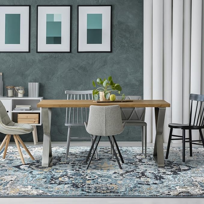 LUXE WEAVERS Moroccan Blue 4x5 Medallion Area Rug for Living Rooms