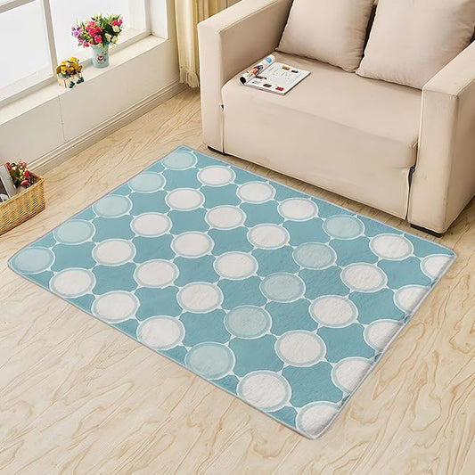 Aqua and White Rug, 3x5 Rug, Blue Rugs for Living Room Bedroom, Geometric Small Area Rug, Washable Rug Non Slip Soft Indoor Carpet, Kids and Pets Friendly, Aqua and White Home & Room Decor