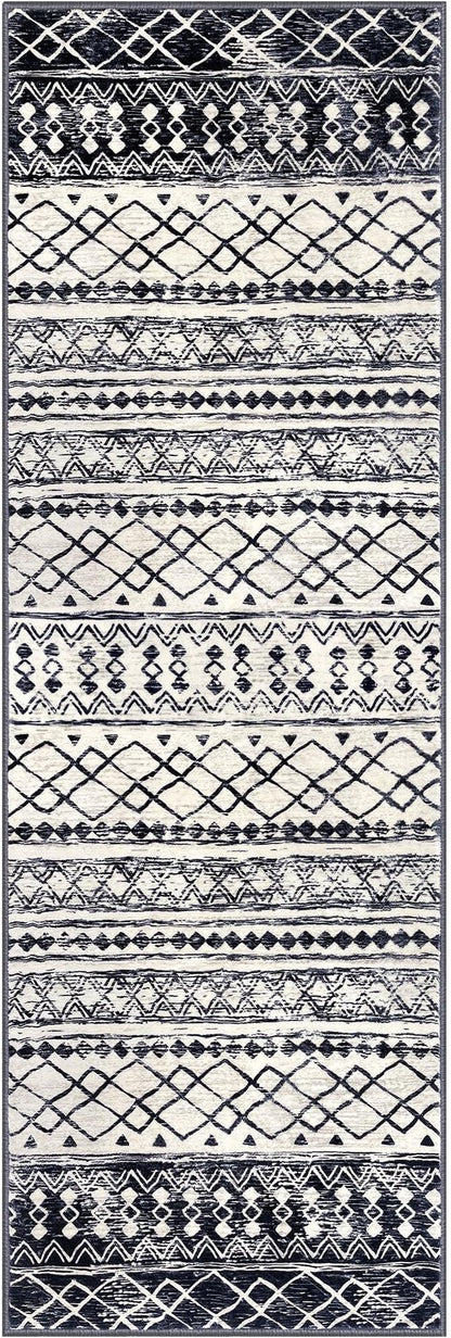 KUTA Moroccan Kitchen Rugs 3x8, Non-Slip Vintage Black Navy Blue Boho Hallway Runner Rug Ultra Soft Print Geometric Floor Carpet Runners for Bedroom Laundry Living Room