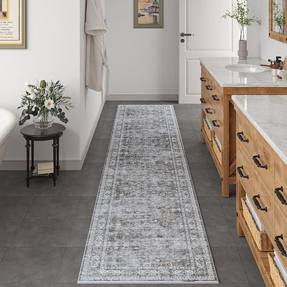Runners for Hallways Kitchen Runner Rug Non Slip 2'x10' Long Washable Rugs with Rubber Backing Soft Vintage Carpet Runner for Hallways, Kitchen, Laundry, Bedroom, Bathroom (Grey)