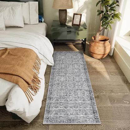 2'x6' Washable Runner Rug Utral Soft Lightweight Vintage Boho Distressed Non-Slip Backing,Low Pile Stain Resistant Farmhouse Rug for High-Traffic Hallway, Kitchen & Laundry