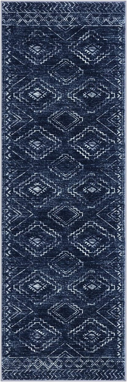 KILOCOCO Boho Kitchen Runner Rug 2x6 Washable Runner Rug, Soft Runners for Hallways Non Slip Printed Distressed Laundry Room Rugs, Low-Pile Rugs for Entryway/Bedroom/Living Room, Dark Blue