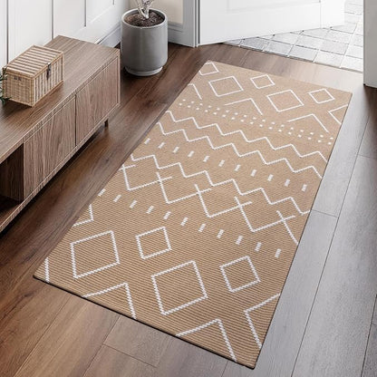 Hallway Runner Rug 2x5, Washable Kitchen Runners Non Slip, Ultra Thin Entryway Floor Mat Fit Under Door, Soft Low Pile Cotton Boho Carpet for Laundry Outdoor Bedroom