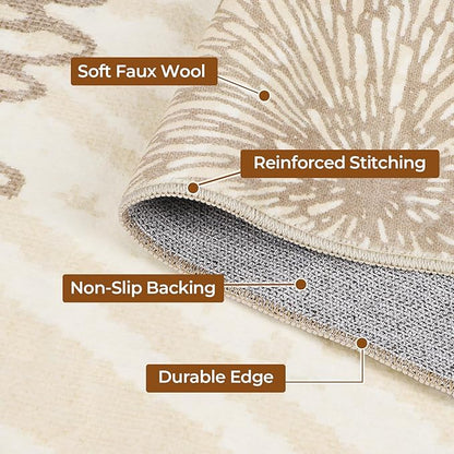 WITSHOCK 5x7 Area Rugs for Living Room: Beige Floral Washable Rugs for Bedroom Dining Room Office Nursery Modern Non-Slip Stain Resistant Low Pile Home Decor（Beige/Brown,5'x7'）