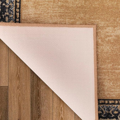 Antep Rugs Alfombras Bordered Modern 2x7 Non-Slip (Non-Skid) Low Pile Rubber Backing Indoor Area Runner Rug (Gold Brown, 2' x 7')