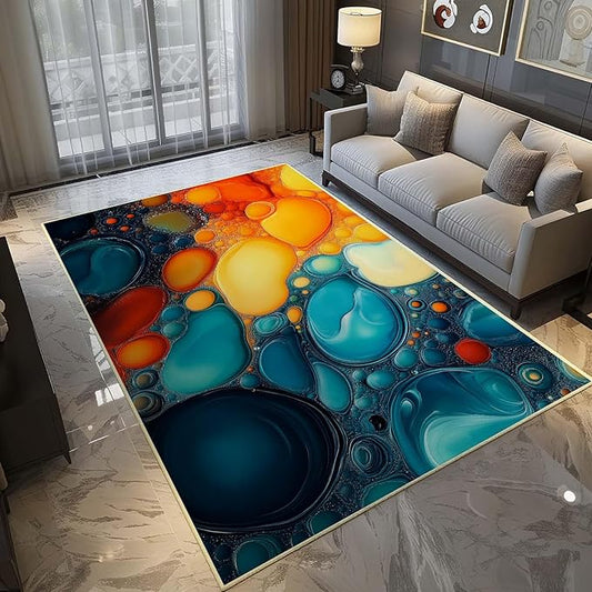 Modern Abstract Area Rug, Fluid Art Abstract Area Rug, Modern Colorful Bubbles Rugs, Geometric Rugs, Washable Non Slip Soft Alcohol Ink Carpet for Living Room (10' x 15'(Rectangular))