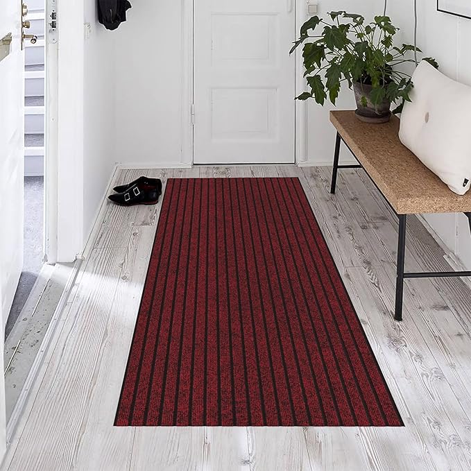Ottomanson 2'7" x 5' Mud Mat Area Rug Scraper Carpet - Non-Slip, Dirt Trapping for Indoor & Outdoor Use - Ideal for Entryway, Garage, Kitchen, Patio & High-Traffic Areas, Red