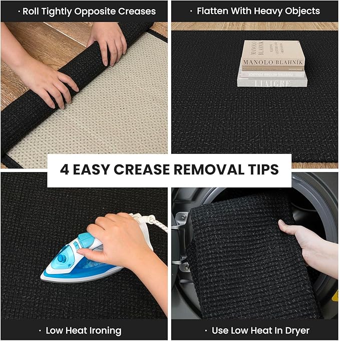 IOHOUZE Washable Runner Rug 3x10 Non Slip Rubber Backed Long Hallway Runner Entryway Runner Indoor, Kitchen Rugs Woven Cotton Floor Carpet for Hall Entrance, Black/Grey