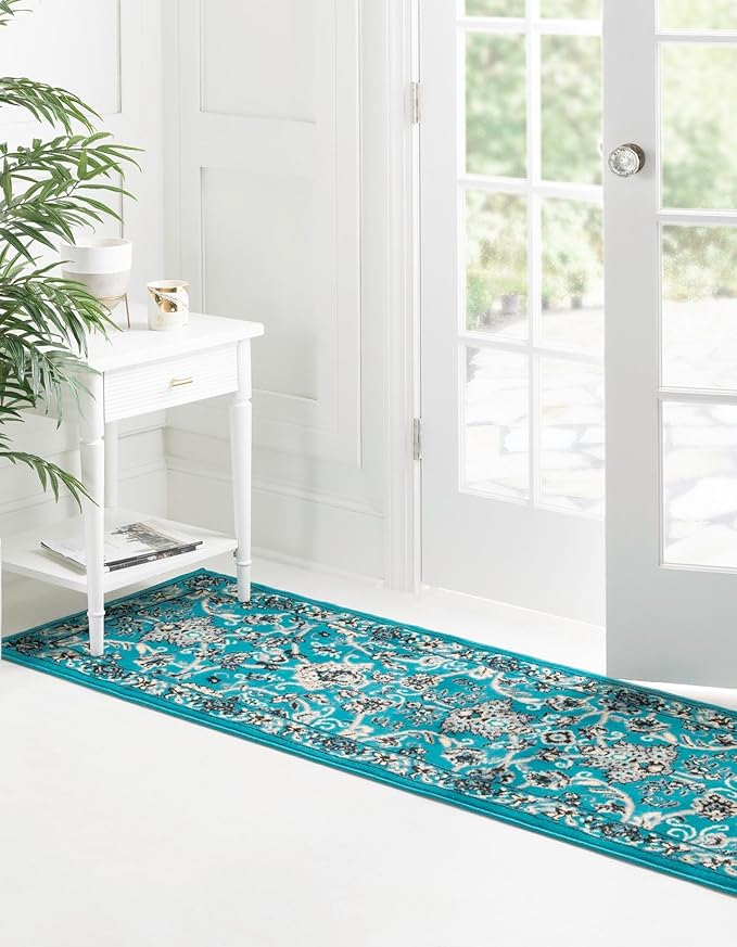 Unique Loom Sialk Hill Collection Area Rug - Washington (2' 7" x 10' Runner Turquoise/Black)