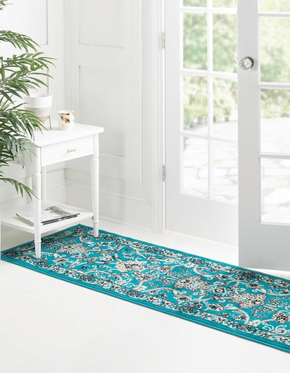 Unique Loom Sialk Hill Collection Area Rug - Washington (2' 7" x 10' Runner Turquoise/Black)