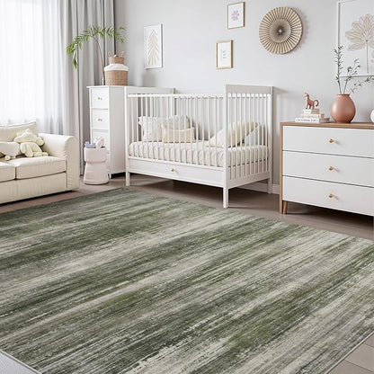 PADOOR Modern Abstract Area Rug - 8x10 Washable Rugs Non-Slip, Large Rug Ultra Soft Low Pile Rugs for Living Room Bedroom Dining Room Nursery Room Playroom Green