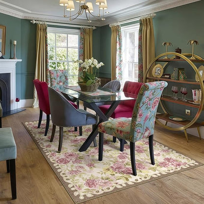4x6 Machine Washable Area Rug for Living Room, Pink Vintage Boho Floral Rug Large Non-Slip Low Pile Soft Faux Wool Carpet, Kids and Pets Friendly for Bedroom Dining Room Farmhouse Home Decor Rug
