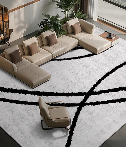 YIHOUSE Modern Area Rugs for Living Room, 8x10 Washable Black and White Rug, Thin Abstract Geometric Striped Rug, Area Rug for Bedroom,Kitchen,Dining Room,Office
