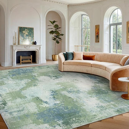 AMADA HOMEFURNISHING 8x10 Area Rugs for Living Room, Modern Abstract Washable Rug with Non-Slip Backing & Low Pile, Large Rug with Abstract Pattern for Bedroom, Dinning Room, Home Office, Green