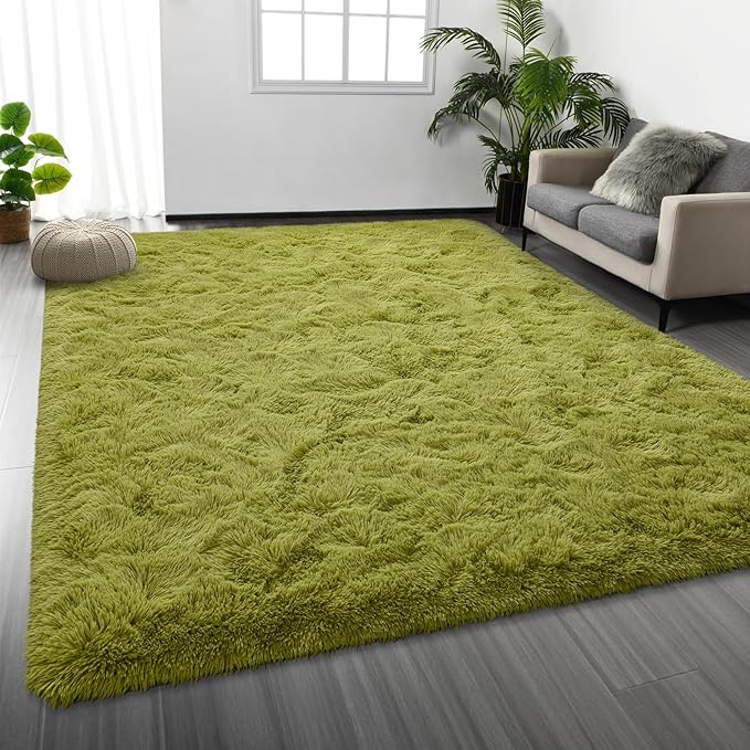Shag Area Rug, 4 X 6 Plush Fuzzy Rugs for Living Room, Ultra Soft Fluffy Furry Rug for Bedroom, Indoor Carpet Nursery Rugs for Kids Room Home Decor, Green