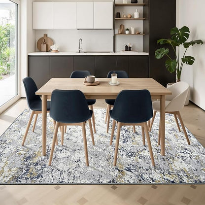 Toneed Abstract Area Rug Modern Washable Rug Soft Non Slip Rug Low Pile for Bedroom Living Room Dining Room Blue 6x9 Feet