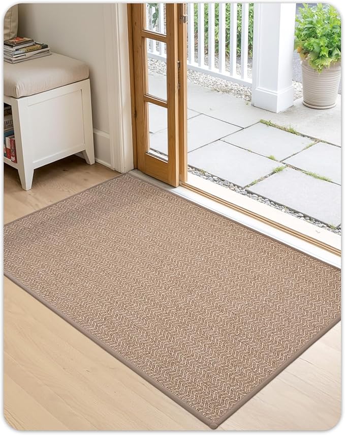 Color&Geometry Thin Indoor Entrance Mats for Home, 24"X36" Indoor Mats for Entryway Non Slip Rubber Backed, Dirt Trapper Door Rugs for Entryway Indoor 2x3 Washable, Dark Khaki (Rolled-up NO Creases)