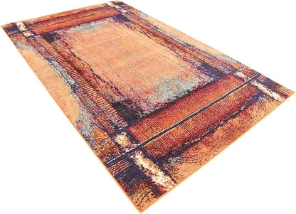 Unique Loom Estrella Collection Rustic, Distressed, Modern, Abstract Area Rug (5' 0 x 8' 0 Rectangular, Orange/Black)