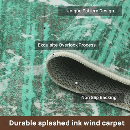 Abstract Green 5x7 Area Rug, Modern Teal Throw Rugs for Living Room, Washable Soft Large Non-Slip Accent Carpet Floor Mat for Dining Room Office Bedroom - Turquoise