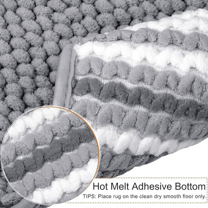 PiccoCasa Chenille Bathroom Rug, Soft Fluffy Absorbent Bath Mat, Medium Pile Striped Carpet Washable Non Slip Bathroom Floor Mats(20"x32",Dark Gray & White)