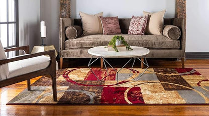 Unique Loom Barista Collection Modern, Abstract, Vintage, Distressed, Urban, Geometric, Rustic, Warm Colors Area Rug (5' 0 x 8' 0 Rectangular, Multi/Beige)