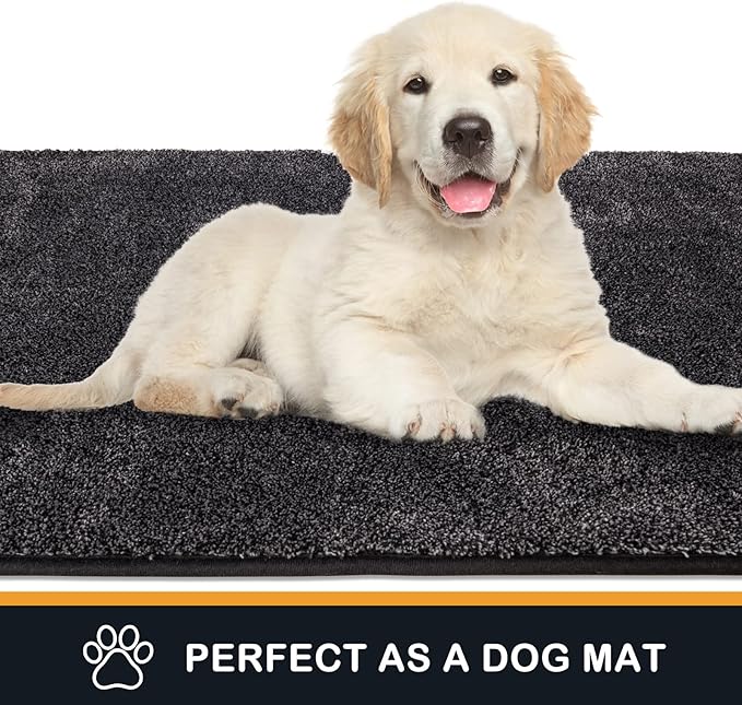 PURRUGS Dirt Trapping Door Mat 31.5" x 70", Non-Slip Machine Washable Entry Rug, Shoe Scraper, Dog Doormat, Super Absorbent Welcome Mat for Front & Back Door, Muddy Shoes & Paws, Charcoal