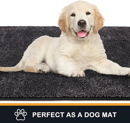 PURRUGS Dirt Trapping Door Mat 24" x 35.5", Non-Slip Machine Washable Entry Rug, Shoe Scraper, Dog Doormat, Super Absorbent Welcome Mat for Front & Back Door, Muddy Shoes & Paws, Charcoal