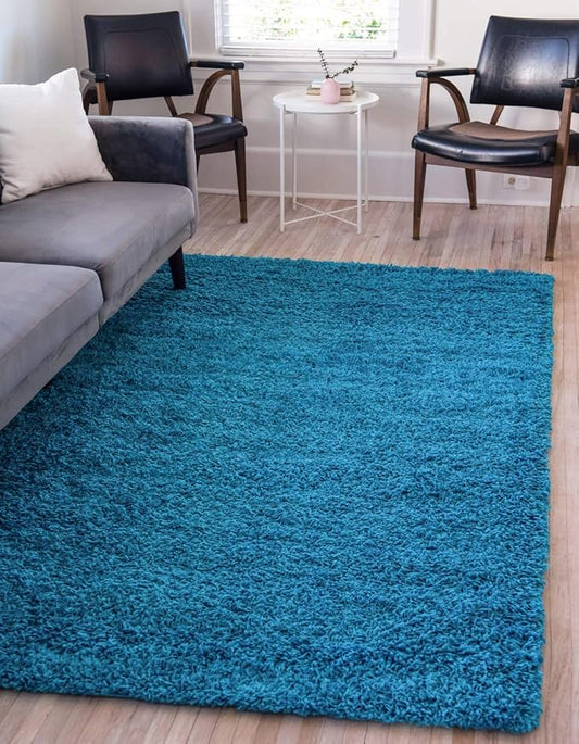 Unique Loom Solid Shag Collection Area Rug (9' x 12' 2" Rectangle, Turquoise)
