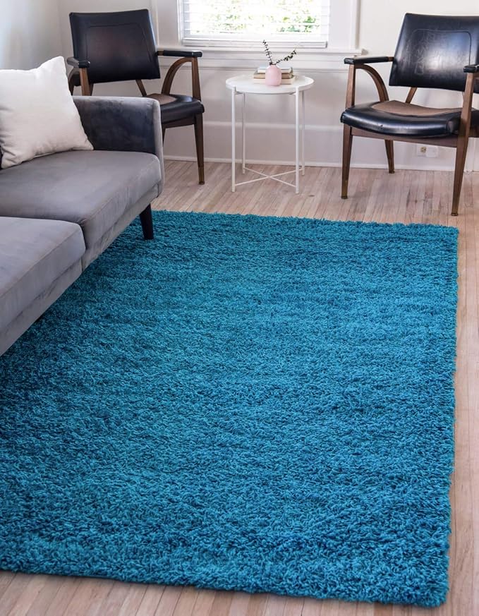 Unique Loom Solid Shag Collection Area Rug (8' x 10' Rectangle, Turquoise)