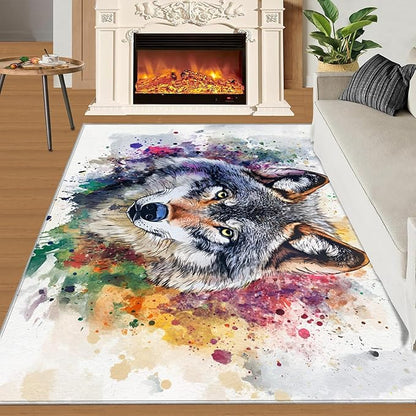 Wolf Rugs for Bedroom - 4x6 Area Rug - Graffiti Wolf Rugs for Living Room, Abstract 3D Animal Graffiti Rug, Washable Home Decor Carpet