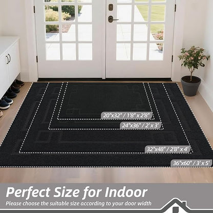 BEQHAUSE Door Mat 36" x 60", Non-Slip Door Mats Indoor Entryway Rugs Washable Low-Profile Absorbent and Stain Resist Floor Mats, Dog Door Mat for Front Back Door, Muddy Wet Shoes & Paws, Black