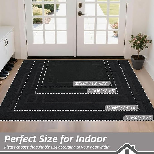 BEQHAUSE Door Mat 36" x 60", Non-Slip Door Mats Indoor Entryway Rugs Washable Low-Profile Absorbent and Stain Resist Floor Mats, Dog Door Mat for Front Back Door, Muddy Wet Shoes & Paws, Black