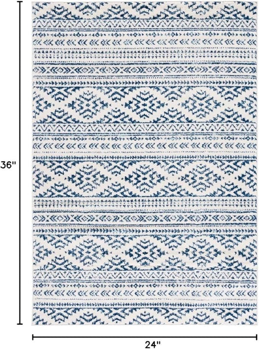 SAFAVIEH Tulum Collection Accent Rug - 2' x 3', Ivory & Navy, Moroccan Boho Tribal Design, Non-Shedding & Easy to Clean, Ideal for Front Door, Kitchen, Entryway, Foyer (TUL272D)