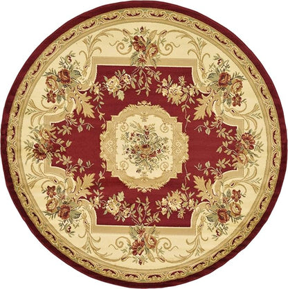 Unique Loom Versailles Collection Traditional Classic Floral Motif Area Rug (8' 0 x 8' 0 Round, Burgundy/ Ivory)