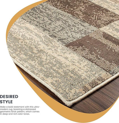 Superior Indoor Area Rug, Jute Backed, Modern Geometric Patchwork Floor Decor for Bedroom, Office, Living Room, Entryway, Hardwood Floors, Rockwood Collection, 3' x 5', Light Blue-Ivory