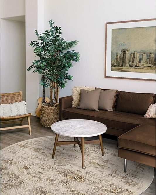 RUGGABLE Washable Vintage Area Rug – Sarrah Hazel 8 ft Round, Stain-Resistant, Non-Slip – Large Machine Washable Rugs for Living Room, Bedroom, Hallway, Entryway & Office–with Cushioned Pad