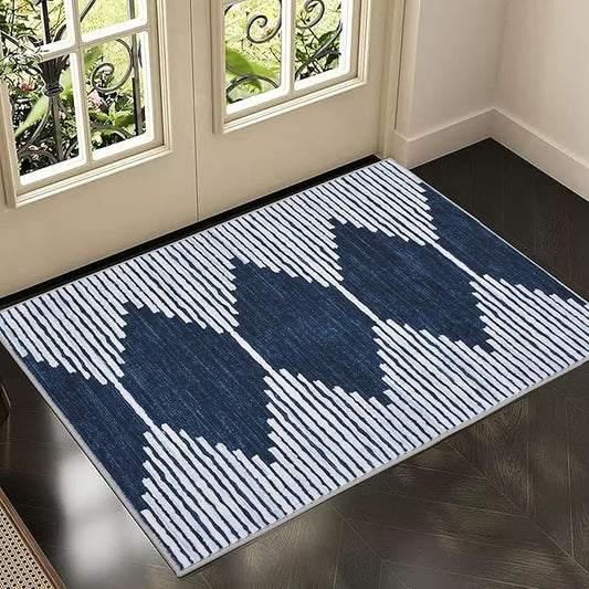 HelloTree 2x3 Entryway Rug, Indoor Small Machine Washable Area Rug Non Slip Backing Home Decor Floor Decoration Mat Boho Rugs for Entrance Kids Room Bedside Bedroom Stain Resistant Carpet-Blue