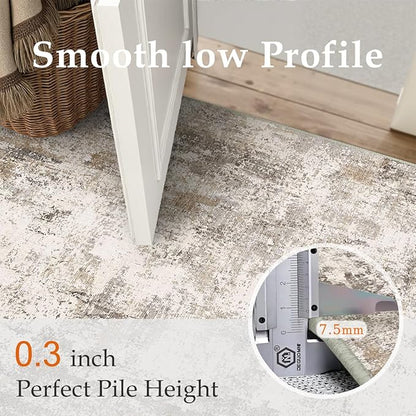 10x12 Area Rug Brown Grey Abstract Living Room Bedroom Washable Carpet Neutral Modern Non Slip Soft Low Pile Indoor Large Throw Rug for Dining Room Office