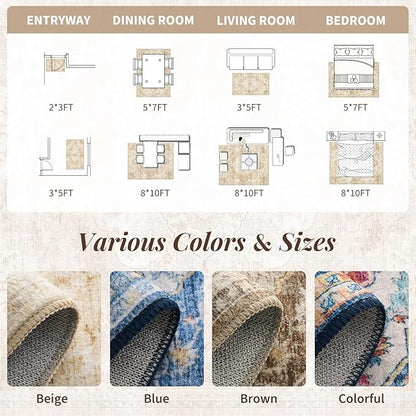 tchdio 2x3 Entryway Rug, Non Slip Front Door Mat Small Washable Rugs, Soft Low Pile Small Area Rug Vintage Doormat, Stain Resistant Rug for Entrance, Kitchen (Beige, 2'x3')