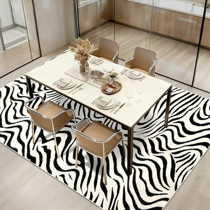 YIHOUSE 5×7 Ft Area Rugs for Living Room: Modern Washable Rug - Abstract Black and Cream White Rug for Bedroom Dining Room Office Playroom Nursery Home Decor - Nonslip Non-Shedding Striped Rugs
