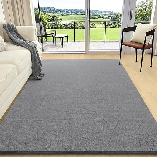 AROGAN 4x6 Feet Shag Area Rugs for Bedroom, Modern Washable Rugs for Living Room, Indoor Floor Carpet, Plush Memory Foam Bedside Rugs for Kids Girls Teens Room Low Pile Rug Decor, Grey