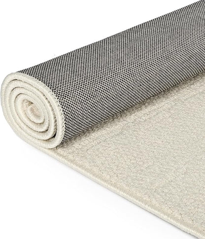 jxgzyy Beige Area Rug Solid, 0.36'' Thick Low Pile Textured Rug for Bedroom, Minimalist Aesthetic Home Décor for Dining Table, Polypropylene Kitchen Rug with Non-Slip Backing, 5x7