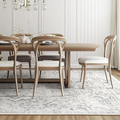 Farmhouse Distressed 8x10 Rugs for Living Room Bedroom, Washable Non Slip Dining Room Rugs for Under Table, Low Pile Thin Soft Carpet Medallion Pattern Printed Boho, Off White/Grey