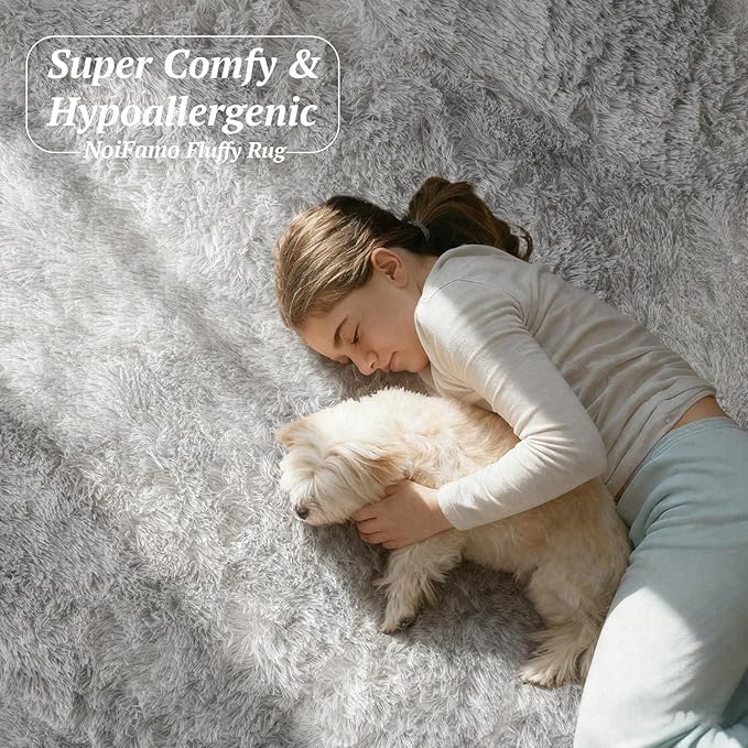 8x10 Area Rugs for Living Room Bedroom, Soft Fluffy Shaggy Bedside Rug, Indoor Floor Carpet for Kids Playroom, Dorms, Nursery Rooms, Home Decor (Tie-Dyed Light Grey 8'x10')