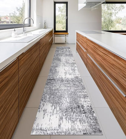 Keen Home Design Area Rugs - 2x16 Non-Shedding, Abstract Rugs for Kitchen, Living Room, Bedroom, Dining Room, Entryway - Size: 2'8" x 16', Abstract Cream/Grey