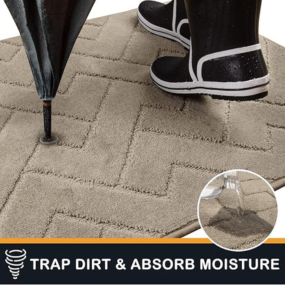 PURRUGS Dirt Trapping Door Mat 34" x 59", Non-Slip Machine Washable Entry Rug, Shoe Scraper, Dog Doormat, Super Absorbent Welcome Mat for Front & Back Door, Muddy Wet Shoes & Paws, Taupe