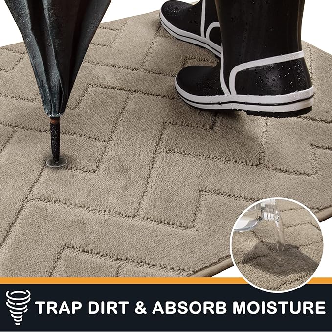 PURRUGS Dirt Trapping Door Mat 32" x 70", Non-Slip Machine Washable Entry Rug, Shoe Scraper, Dog Doormat, Super Absorbent Welcome Mat for Front & Back Door, Muddy Wet Shoes & Paws, Taupe
